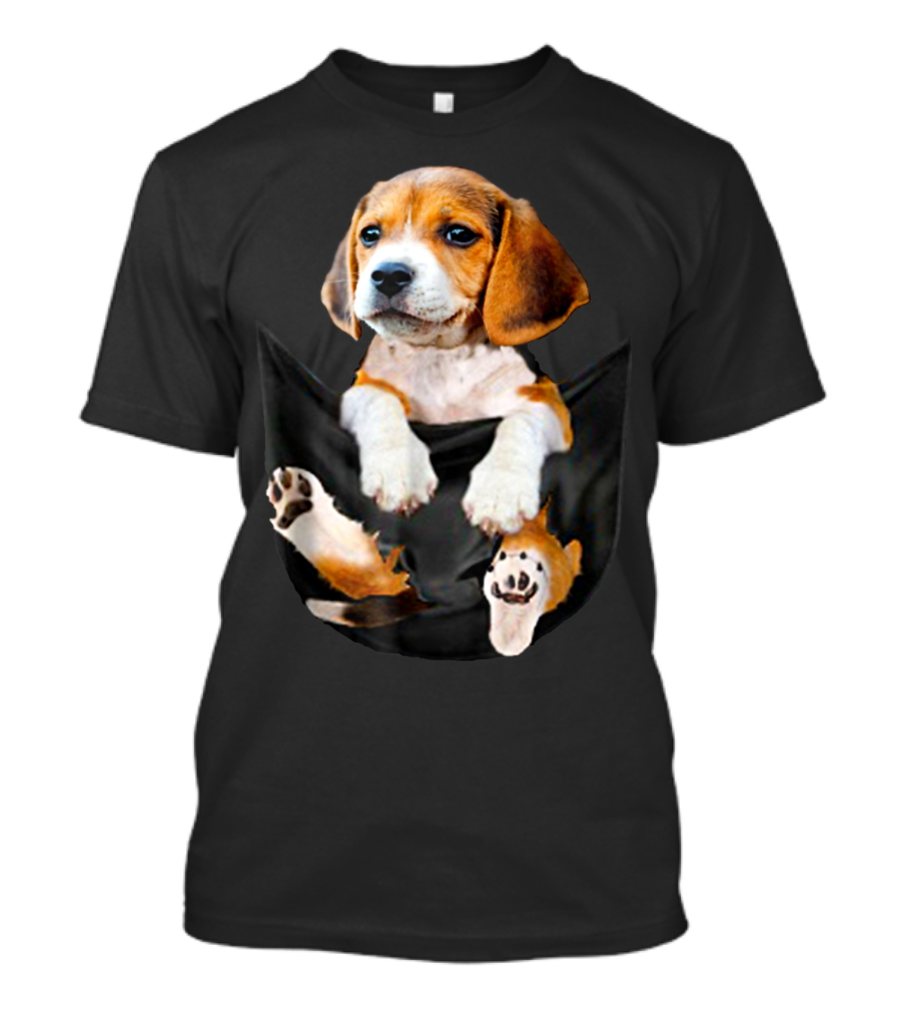 Beagle Puppy In Black Big Pocket With Paws Visible T-Shirt