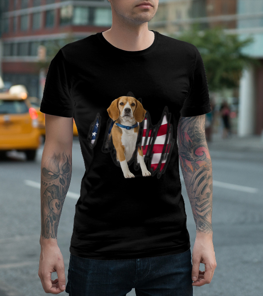 Beagle in American Flag Dog USA T-Shirt