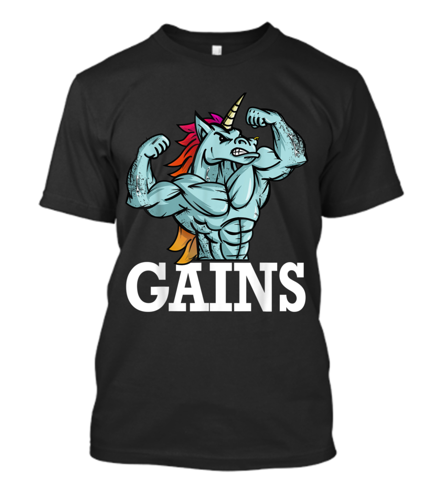 Gains Muscle-Bound Weightlifting Unicorn T-Shirt