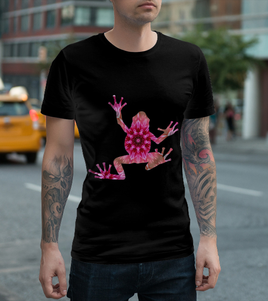 Frog Mandala Meditation Yoga Compassion Kin Pink Flower T-Shirt