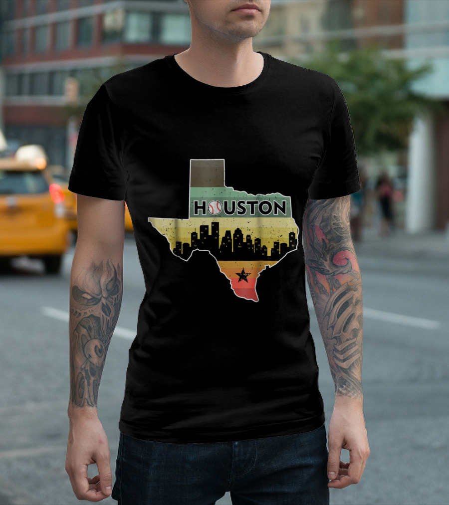Houston Skyline Baseball Texas Map T-Shirt