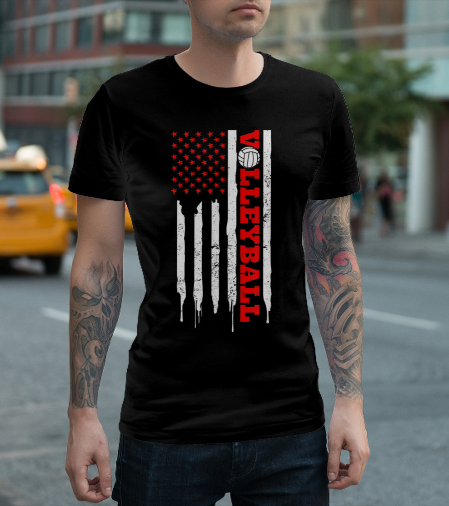 Patriotic Game Day Volleyball 4th July American Flag T-Shirt