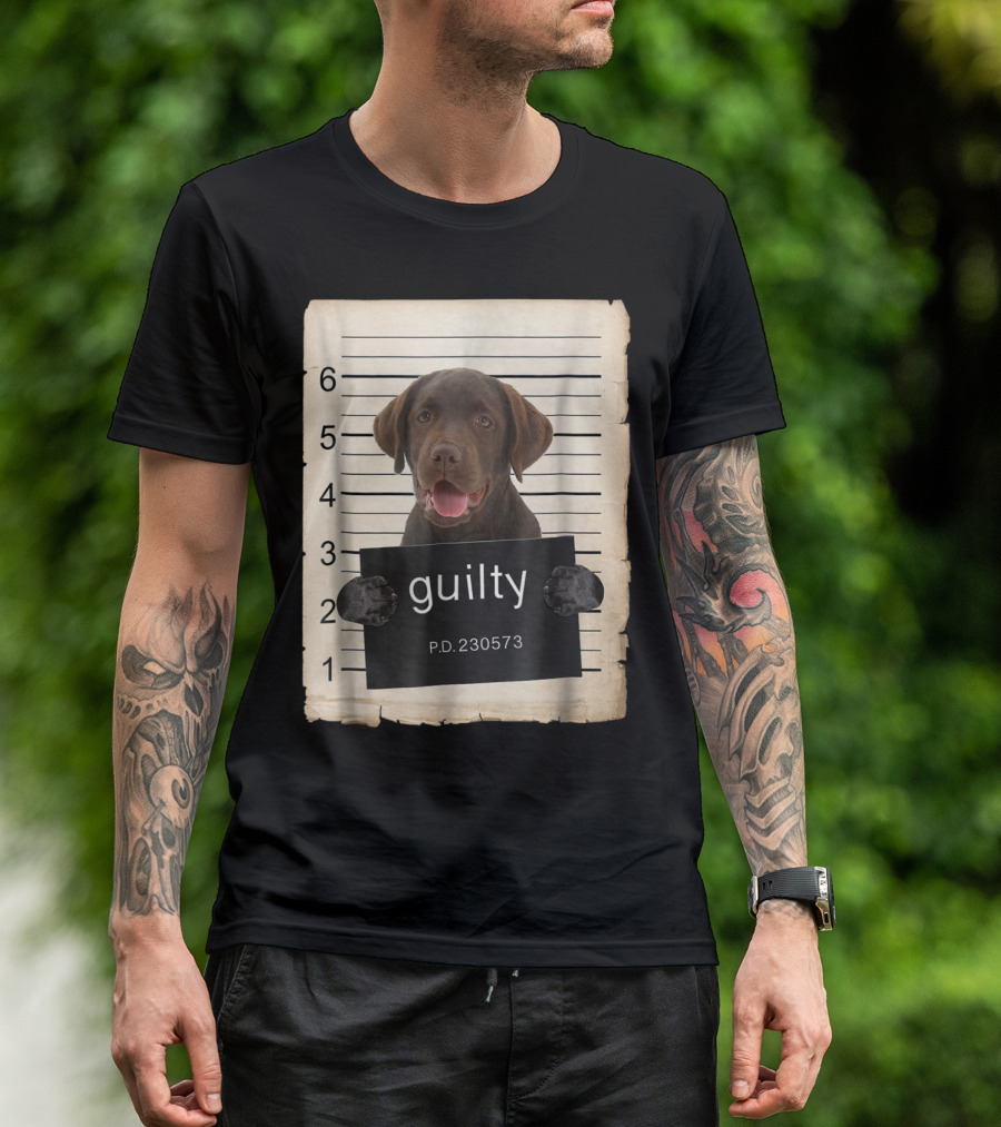 Chocolate Lab Labrador Dog Mugshot Guilty P.D. 230573 T-Shirt