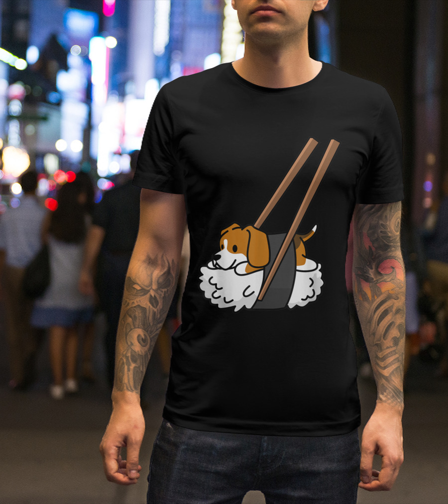 Beagle Nigiri Sushi With Cute Dog And Chopsticks T-Shirt