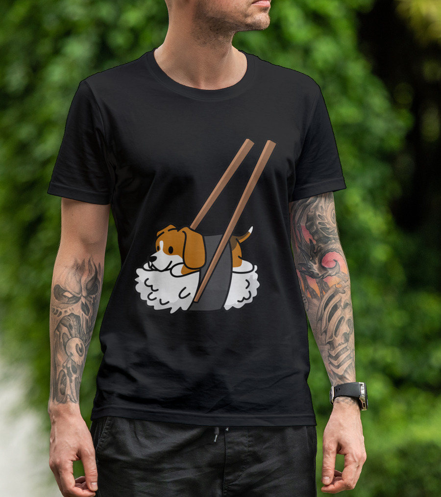 Beagle Nigiri Sushi With Cute Dog And Chopsticks T-Shirt