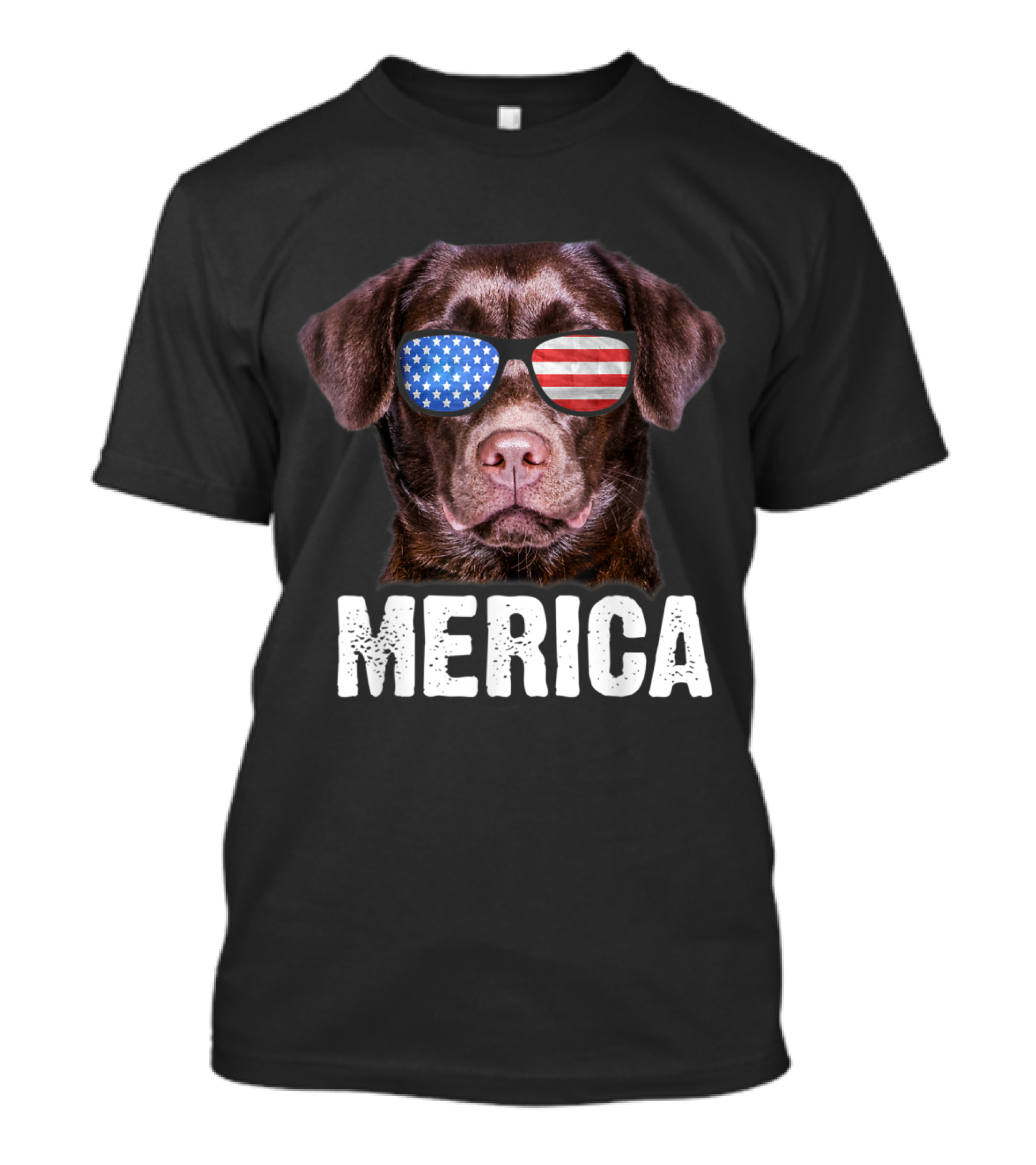 Chocolate Lab 'Merica Patriotic Sunglasses American Flag 4th July USA T-Shirt