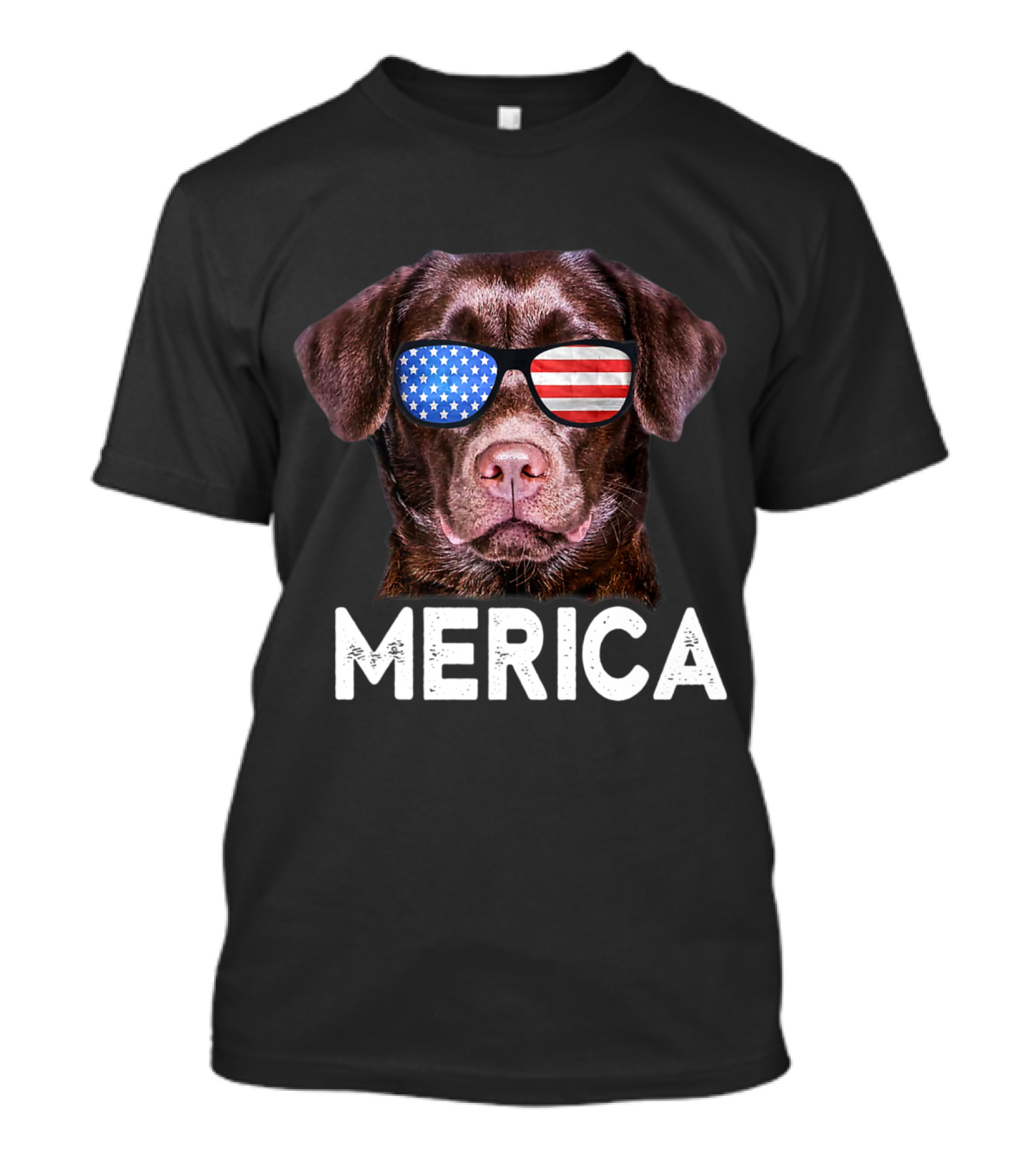 Merica Chocolate Lab Dog With USA Flag Sunglasses 4th July T-Shirt