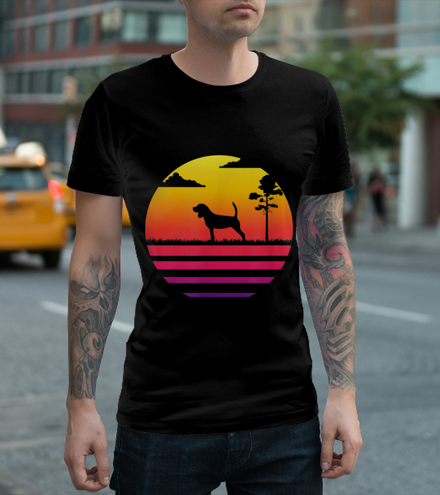 Beagle Silhouette With Vintage Sunset And Tree Scene T-Shirt