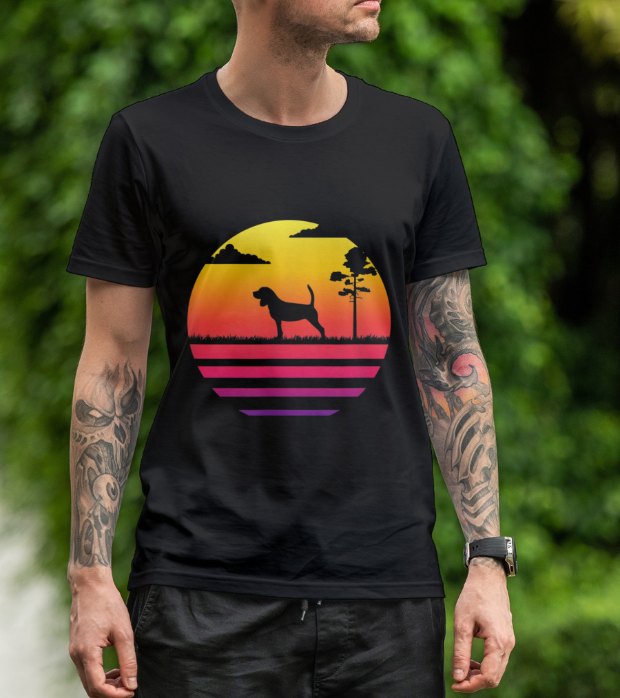 Beagle Silhouette With Vintage Sunset And Tree Scene T-Shirt