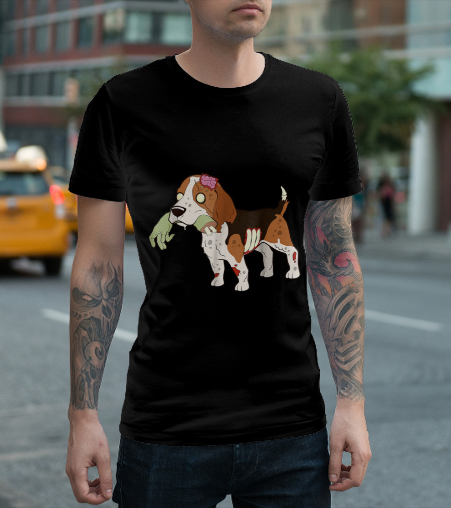 Zombie Beagle with Severed Hand and Exposed Brain T-Shirt