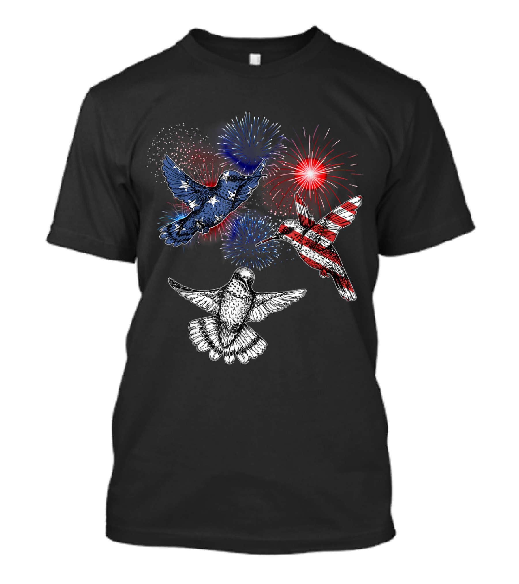 Hummingbirds American Flag Fireworks 4th Of July T-Shirt