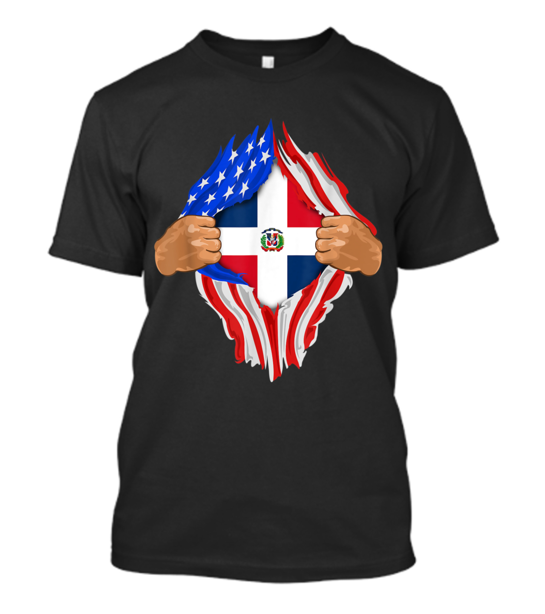 Dominican Republic Pride Beneath American Flag Dominican Blood Inside Me T-Shirt