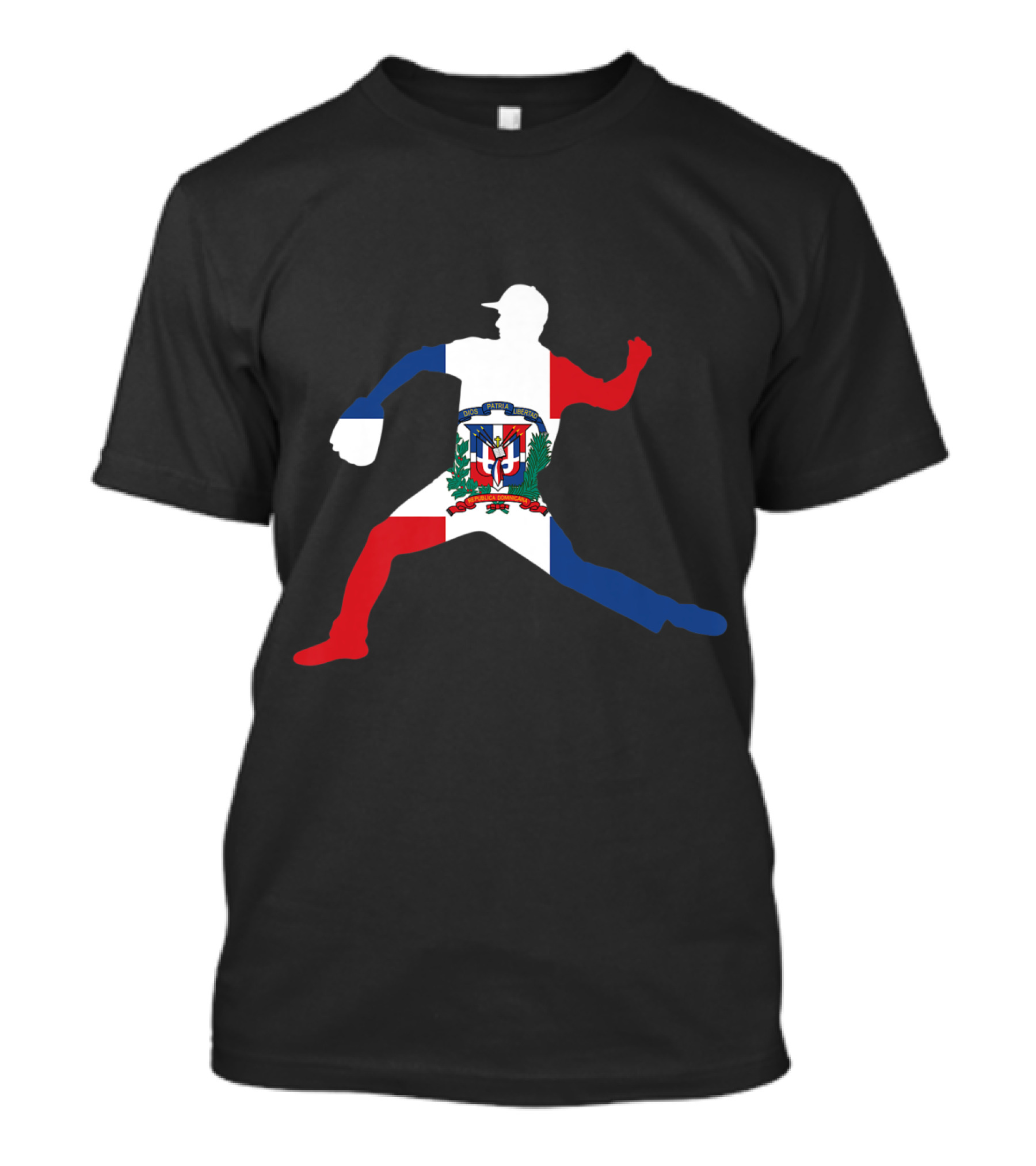 Baseball Pitcher Silhouette Dominican Flag Dominican Republic Emblem T-Shirt