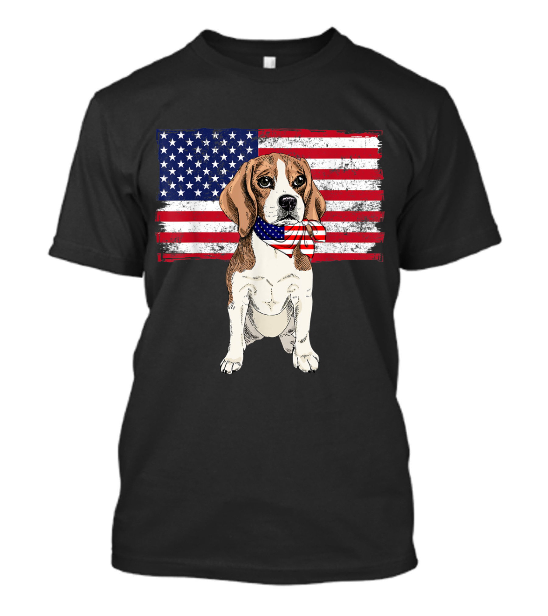 Beagle With American Flag Scarf And Patriotic Smile T-Shirt
