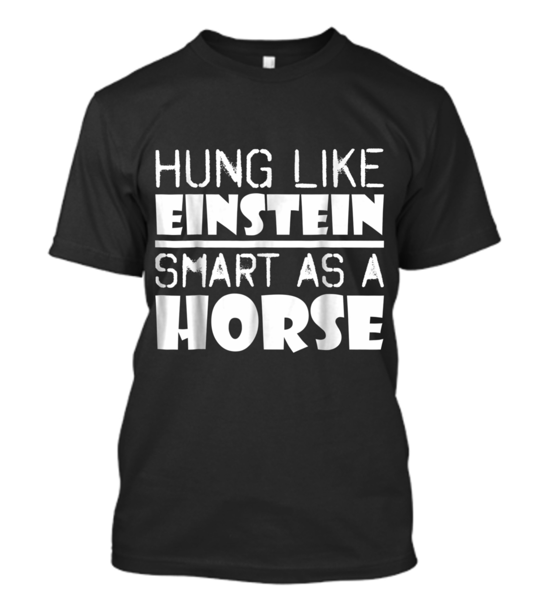 Hung Like Einstein Smart As A Horse Bold Playful Text Humor T-Shirt