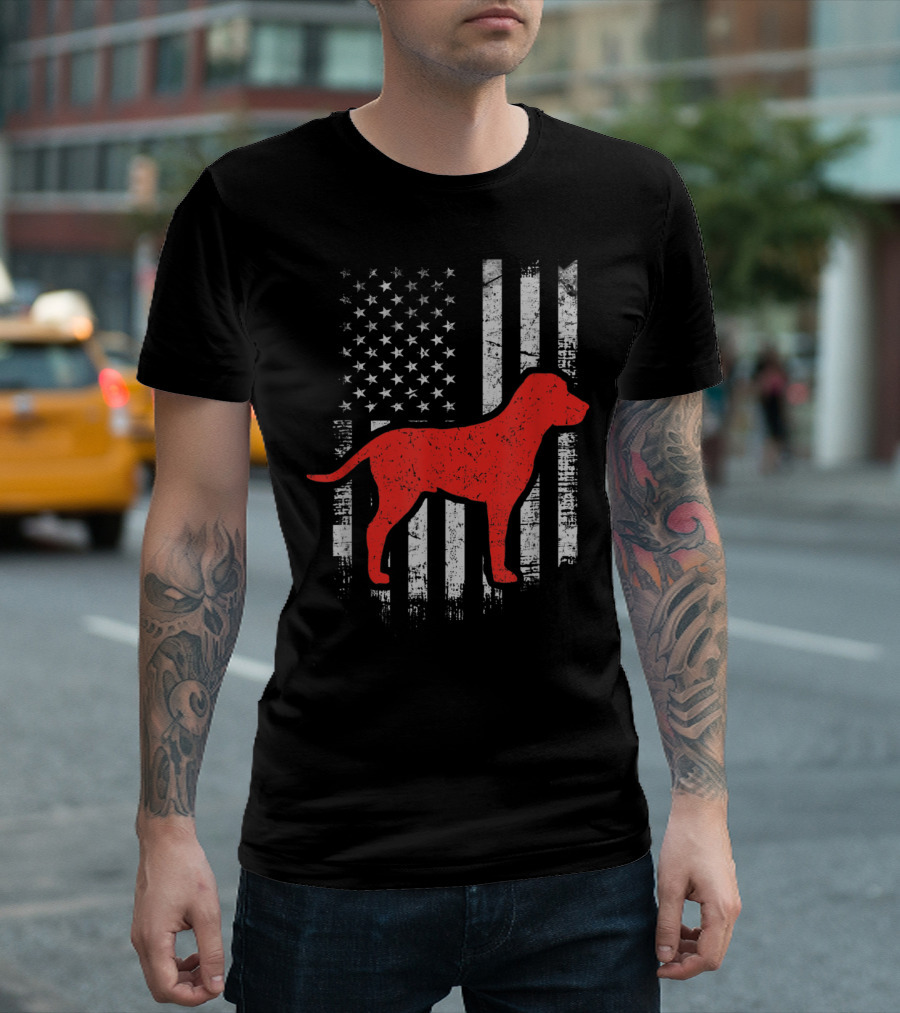 American Flag Labrador Retriever Silhouette on Distressed T-Shirt