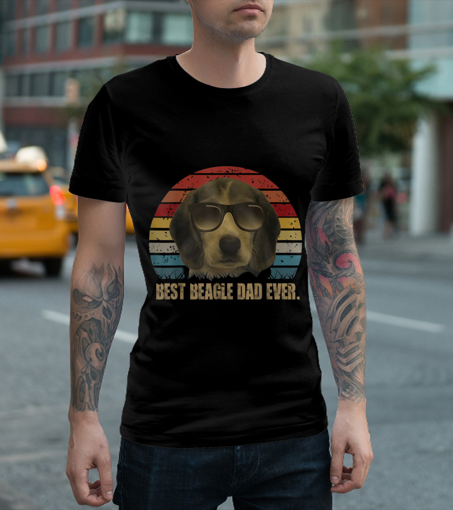 Best Beagle Dad Ever Vintage Retro Sunglasses Beagle T-Shirt