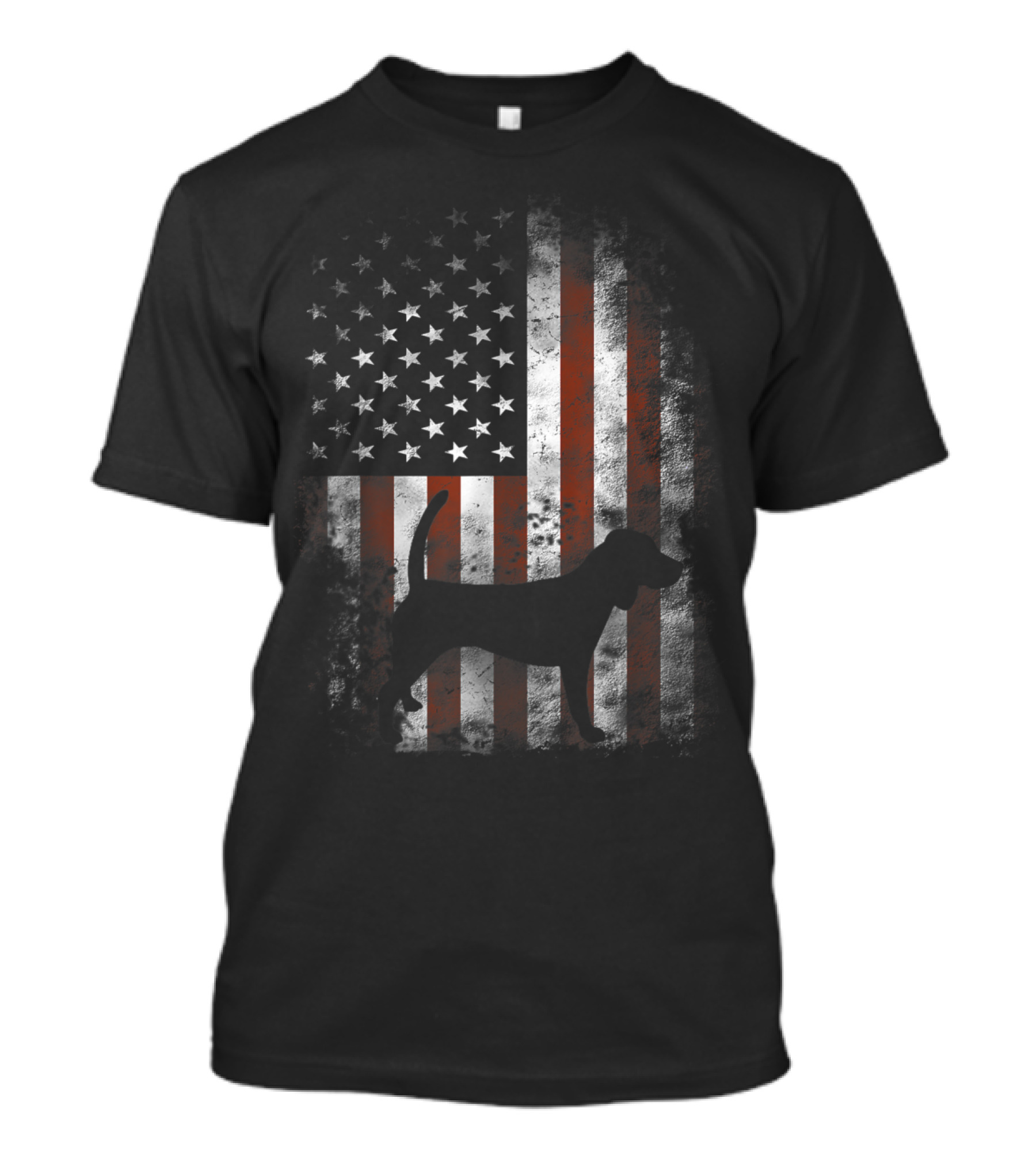 Patriotic Beagle Silhouette Overlaid On Vintage American Flag T-Shirt