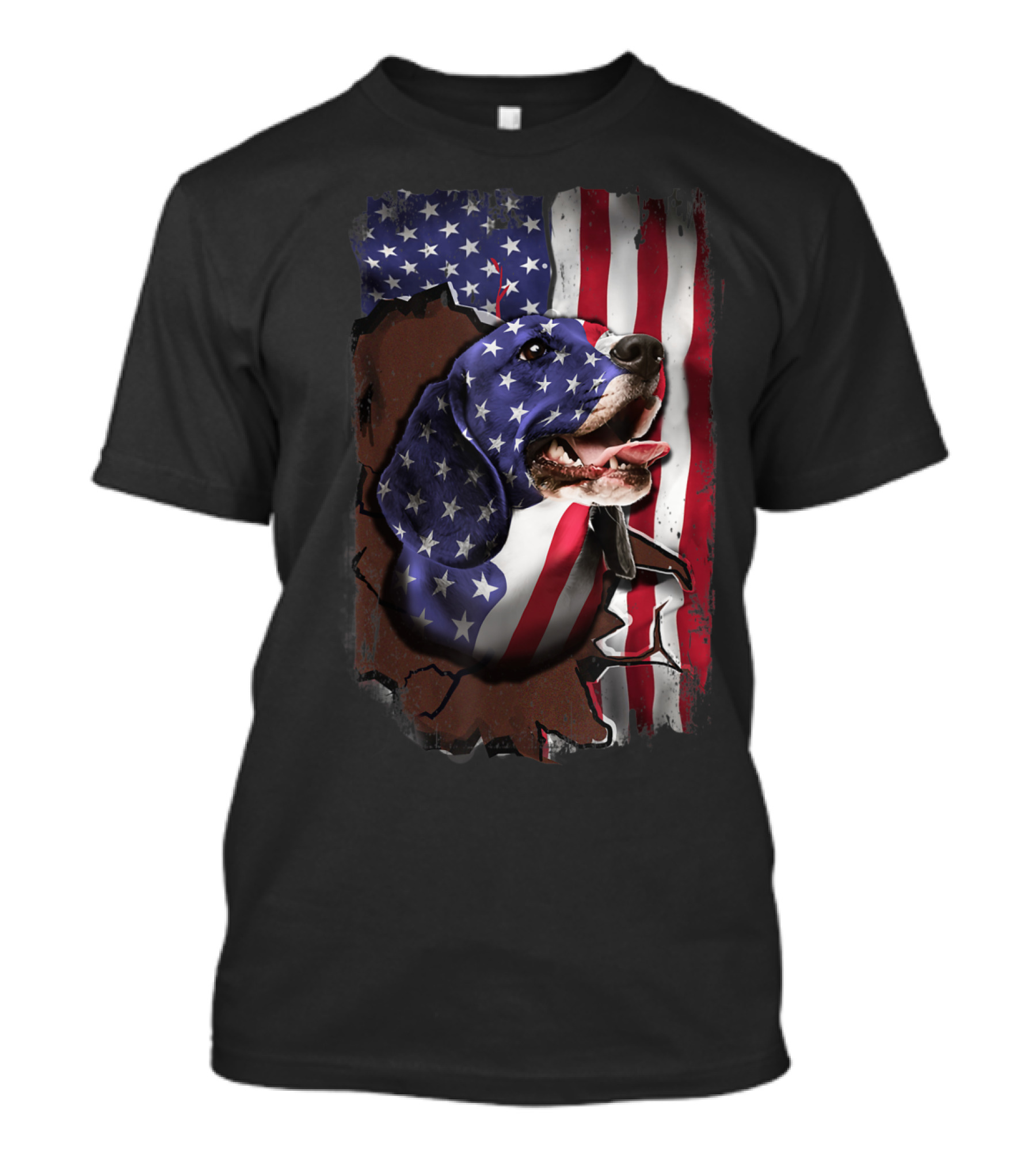 Beagle Bursting Through American Flag T-Shirt