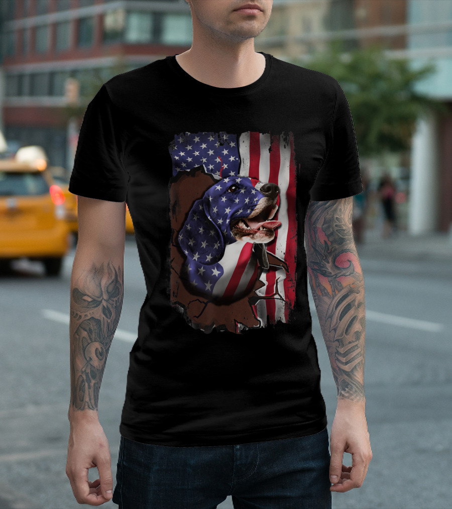 Beagle Bursting Through American Flag T-Shirt
