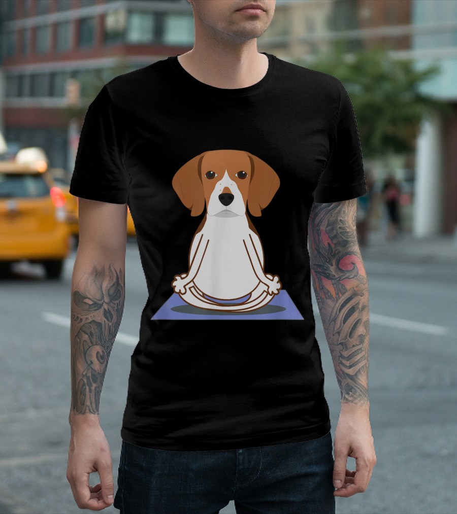Beagle in Lotus Position on Yoga Mat for Yoga Lovers T-Shirt