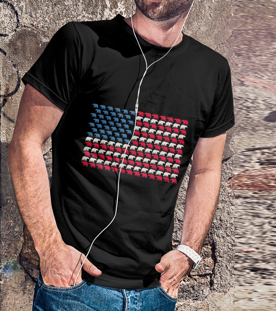 Patriotic Bear-Themed American Flag Design Featuring Mammal T-Shirt