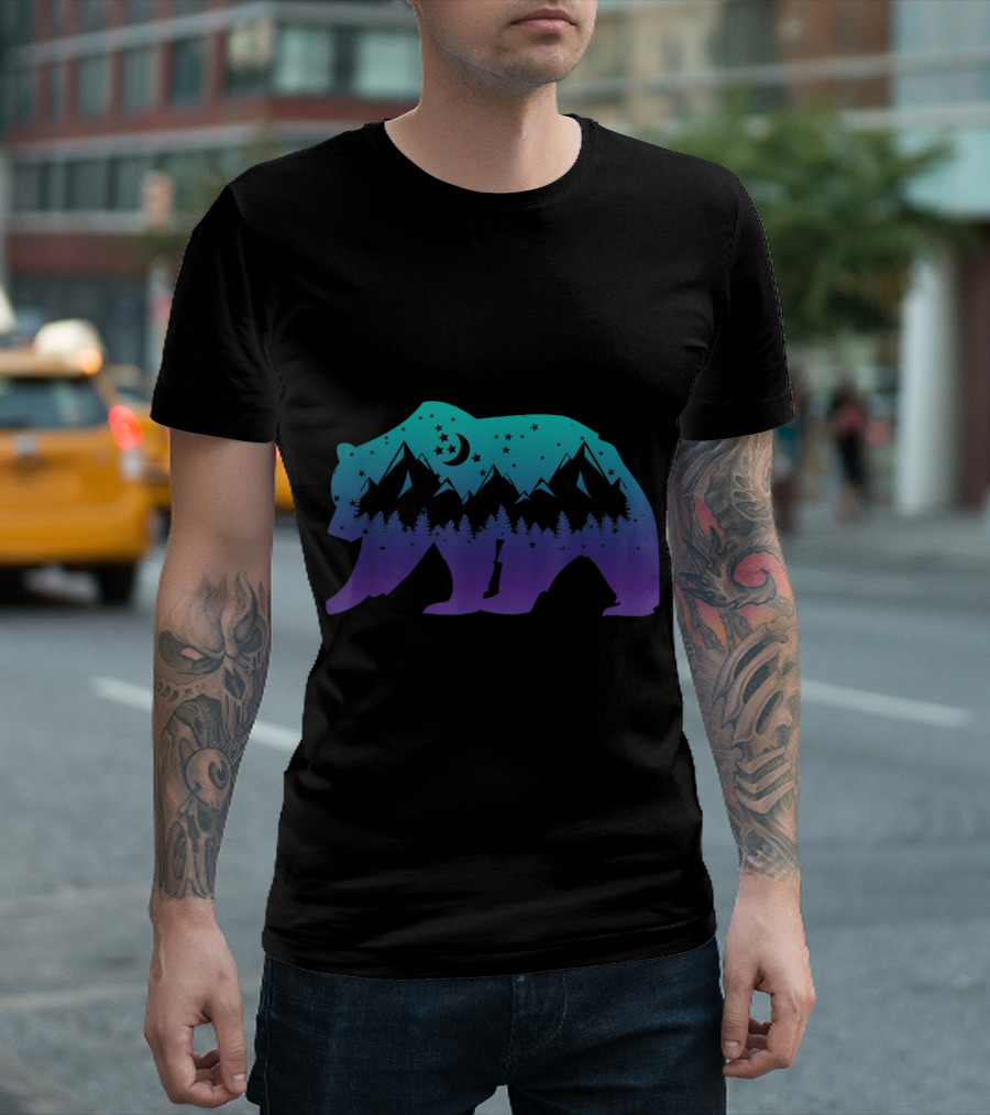 Bear Wilderness Park Wildlife Outdoor Night Sky and Mountains T-Shirt