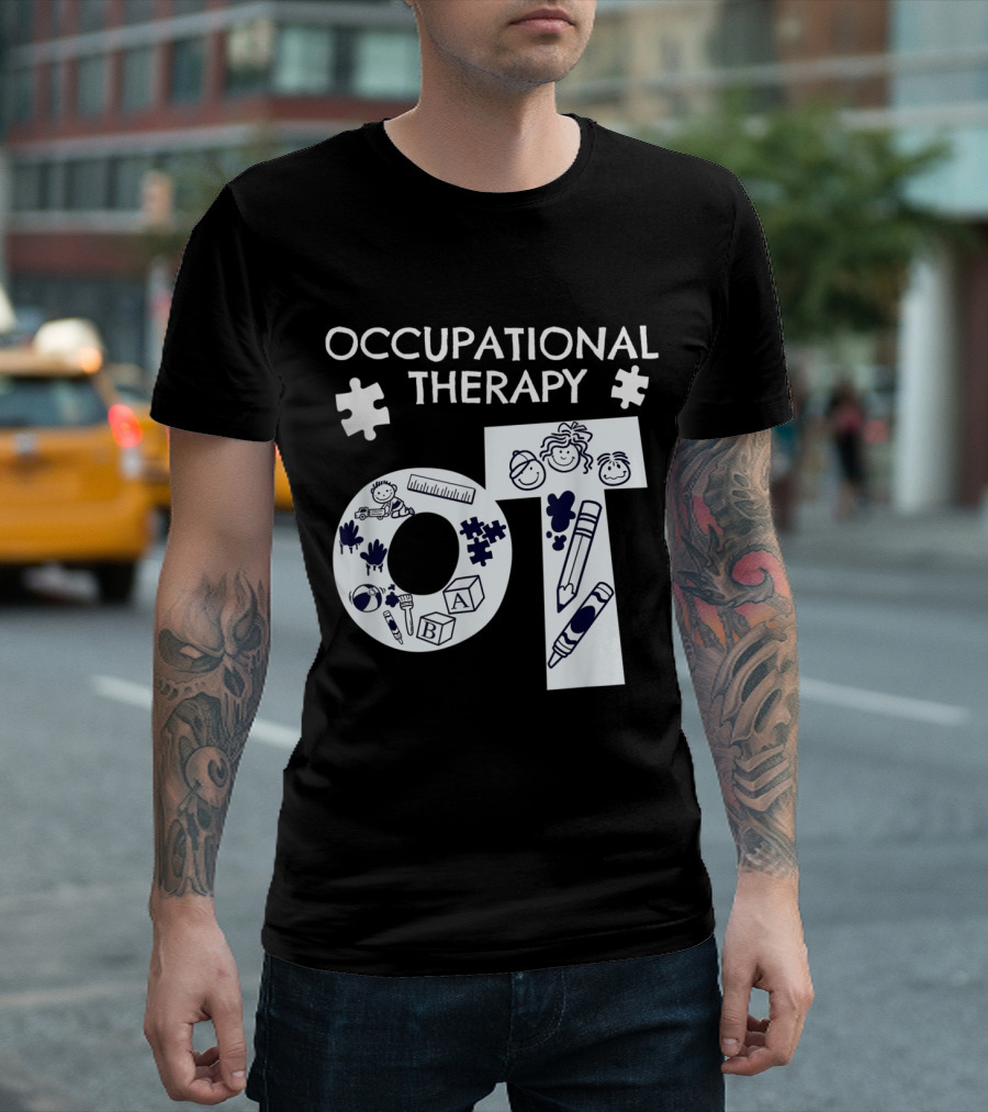 Occupational Therapist Playful Elements with Puzzle Pieces and Kid-Friendly T-Shirt
