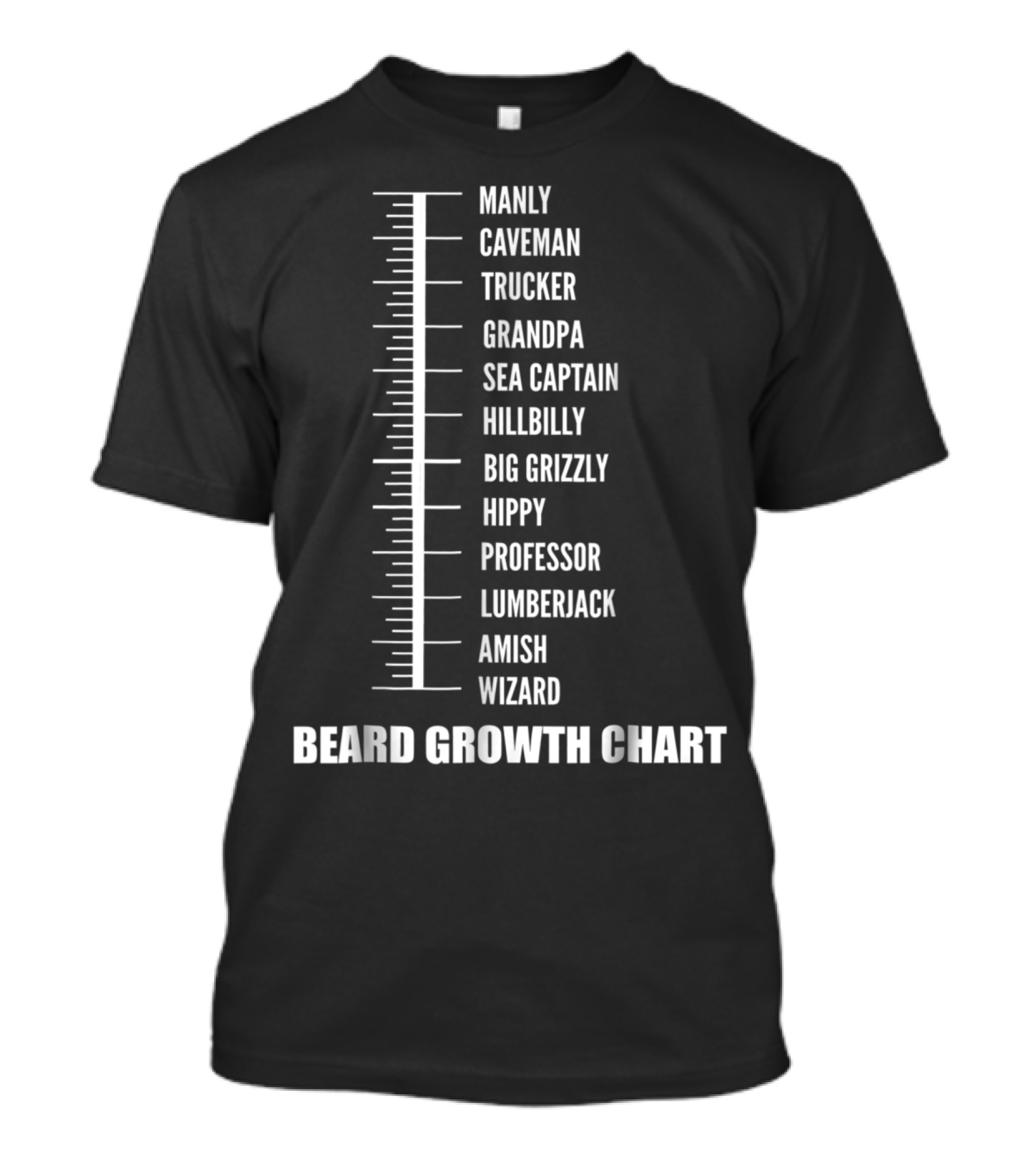Beard Growth Chart With Manly Caveman Trucker Grandpa Wizard Levels T-Shirt