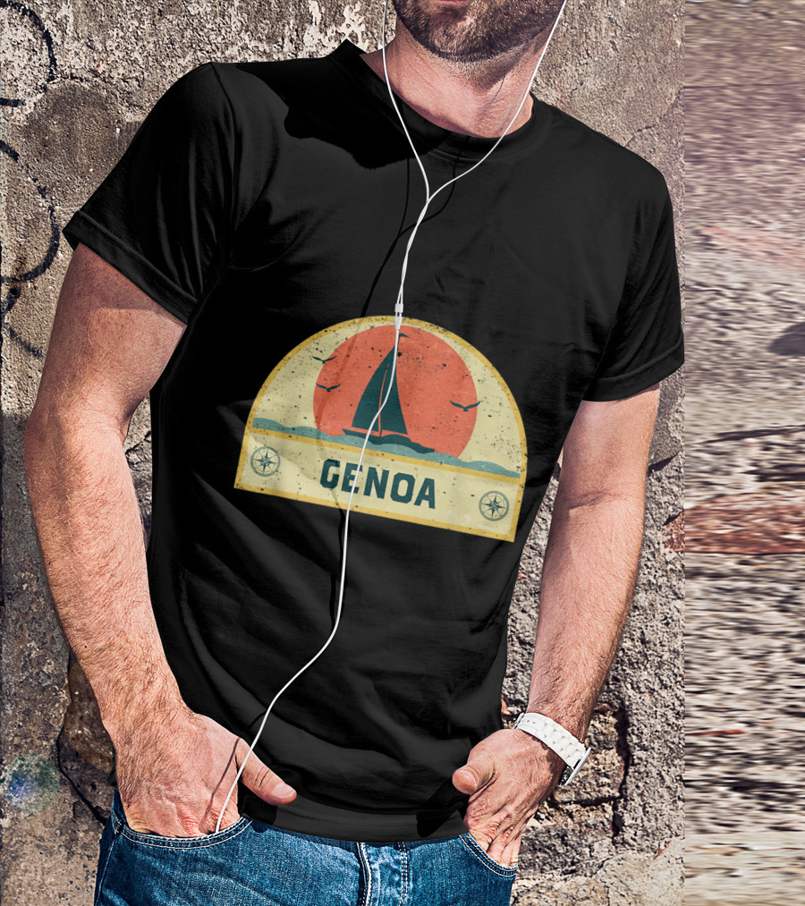 Genoa Sailing Adventure Sunset With Compass And Seagulls T-Shirt