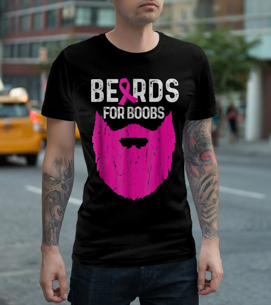 Bearded Guys Helping Raise Awareness For Breast Cancer Beards For Boobs With Pink T-Shirt