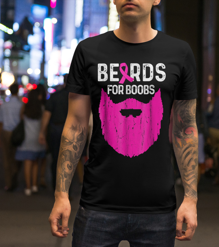 Bearded Guys Helping Raise Awareness For Breast Cancer Beards For Boobs With Pink T-Shirt