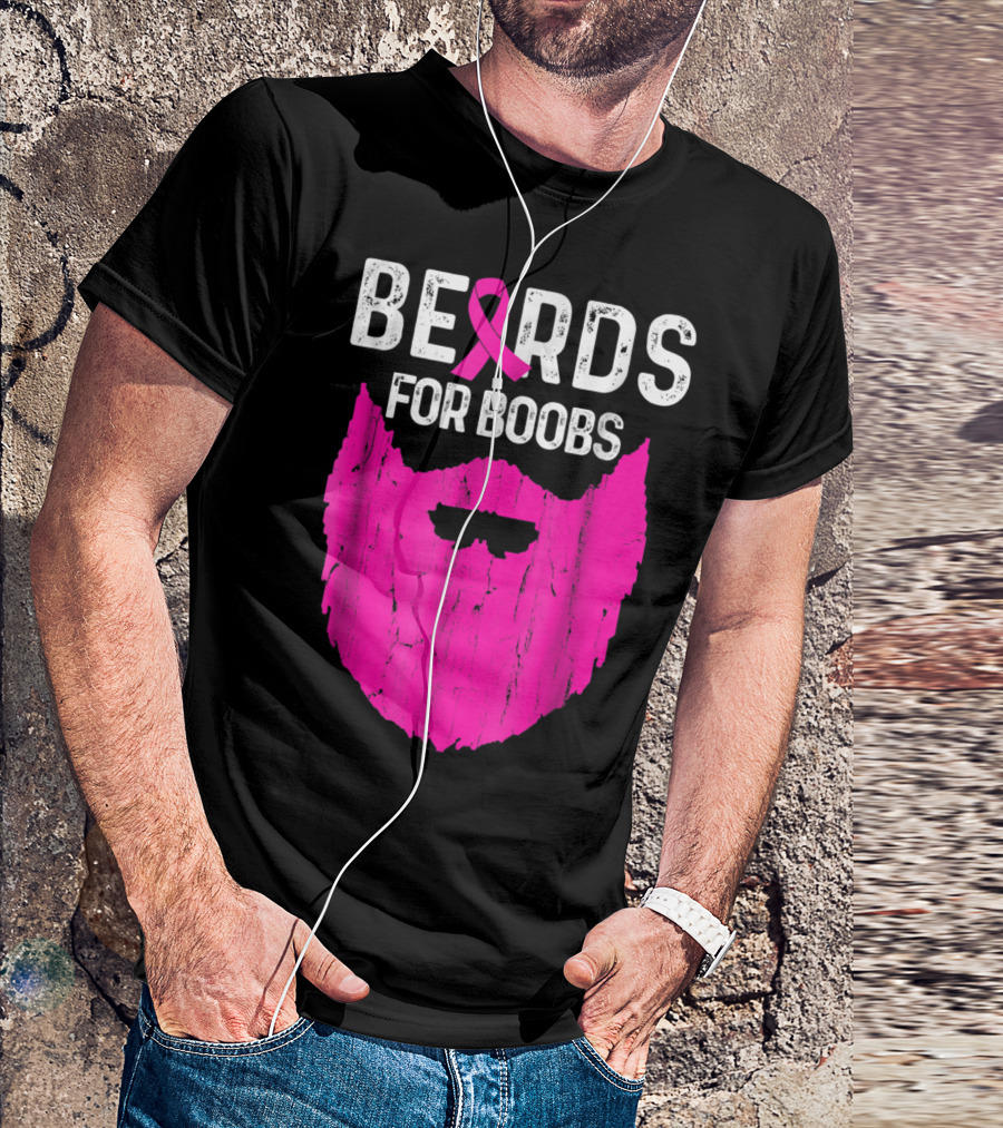 Bearded Guys Helping Raise Awareness For Breast Cancer Beards For Boobs With Pink T-Shirt