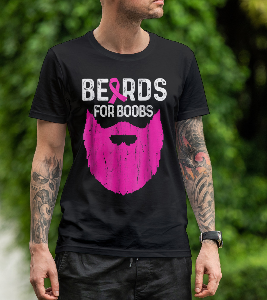 Bearded Guys Helping Raise Awareness For Breast Cancer Beards For Boobs With Pink T-Shirt
