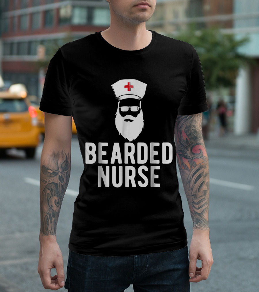 Bearded Nurse With Sunglasses And Iconic Nurse Cap T-Shirt