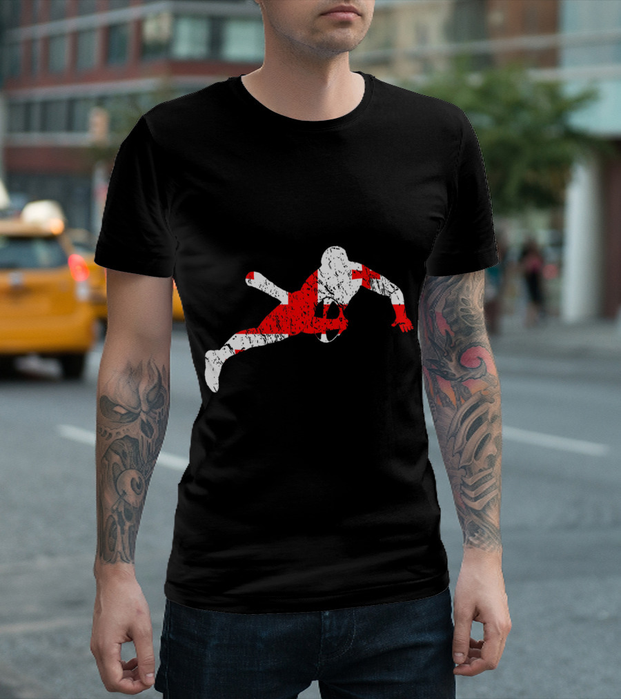 Georgian Rugby National Team Fan Cup Rugby Player Silhouette With Red And White Flag Elements T-Shirt