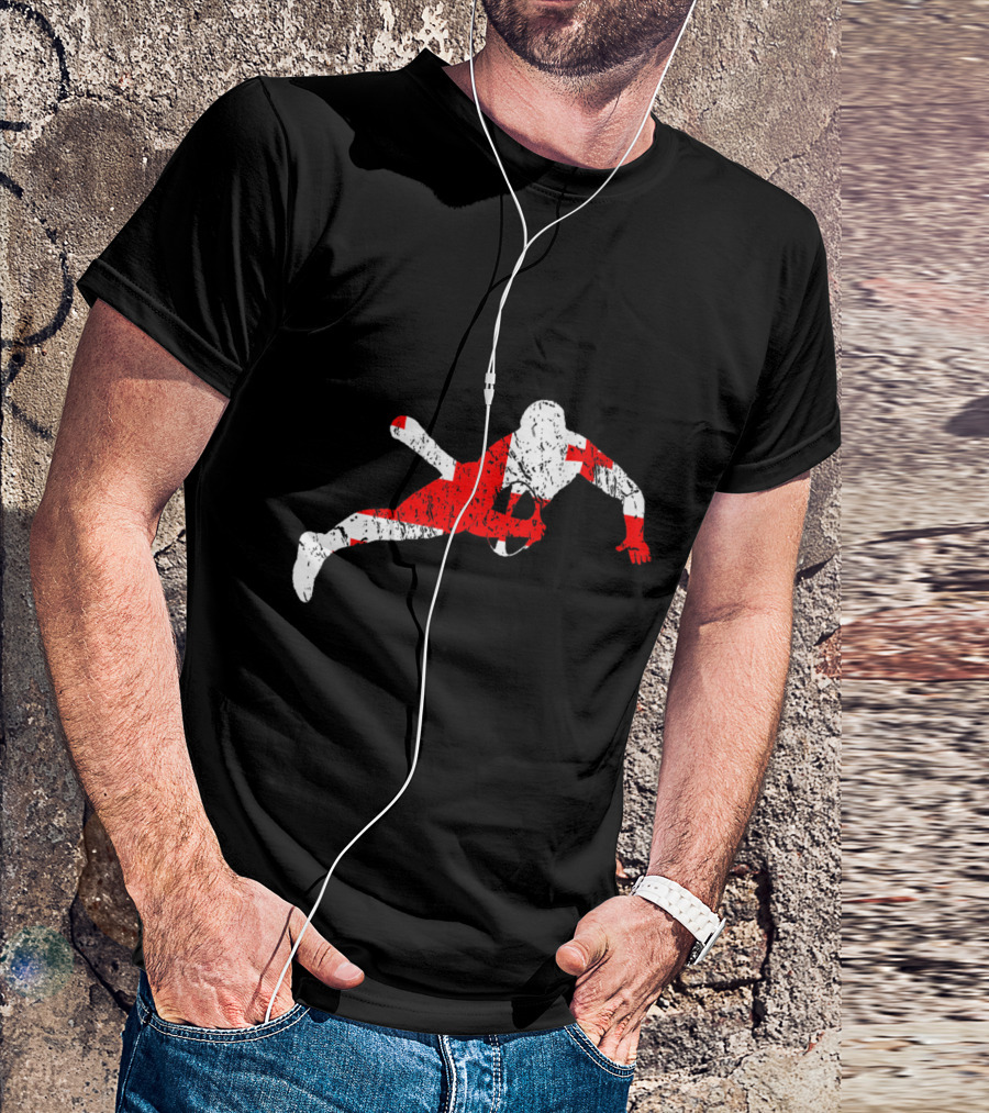 Georgian Rugby National Team Fan Cup Rugby Player Silhouette With Red And White Flag Elements T-Shirt