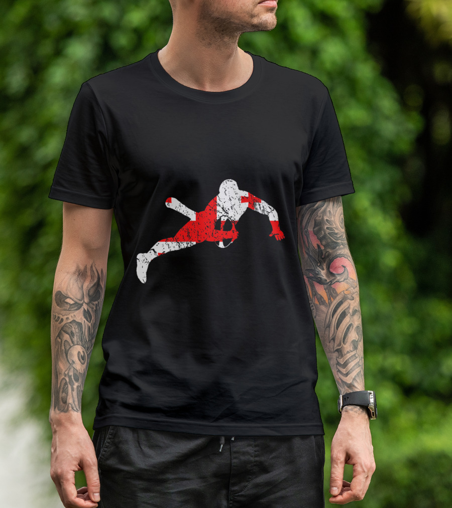 Georgian Rugby National Team Fan Cup Rugby Player Silhouette With Red And White Flag Elements T-Shirt