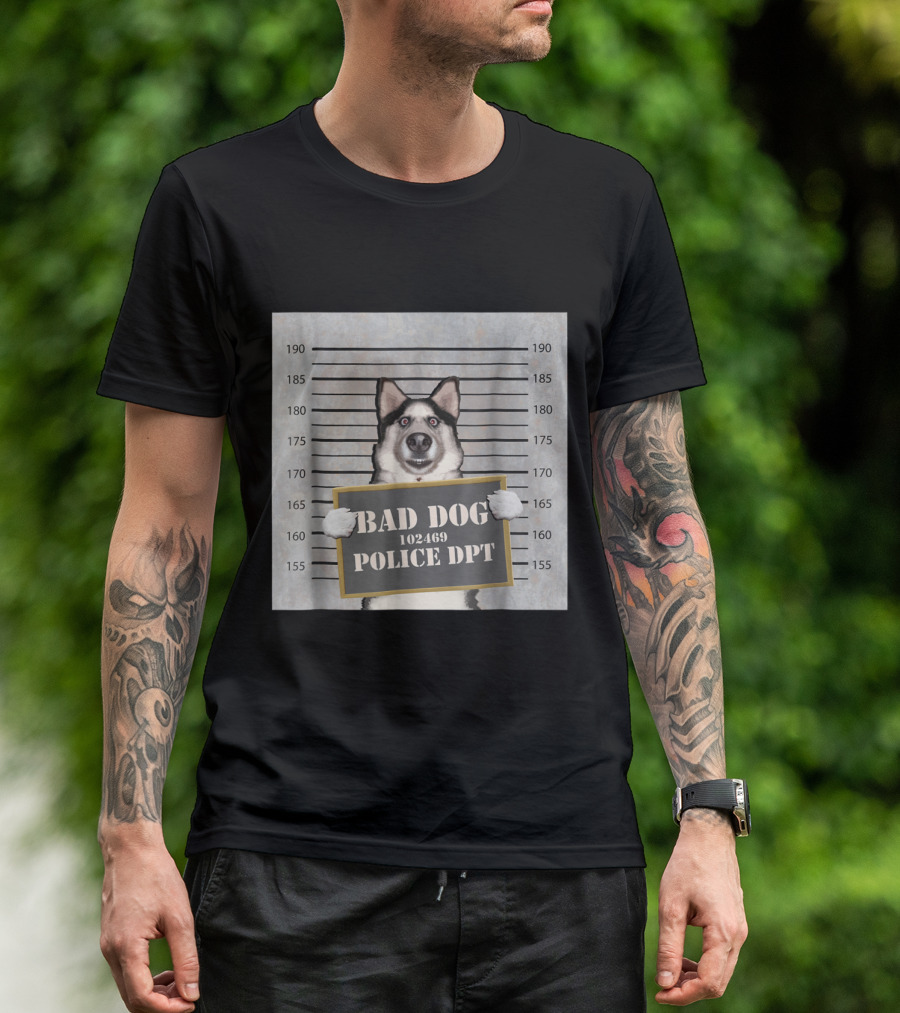Husky Mugshot Bad Dog 102469 Police DPT Funny Dog T-Shirt