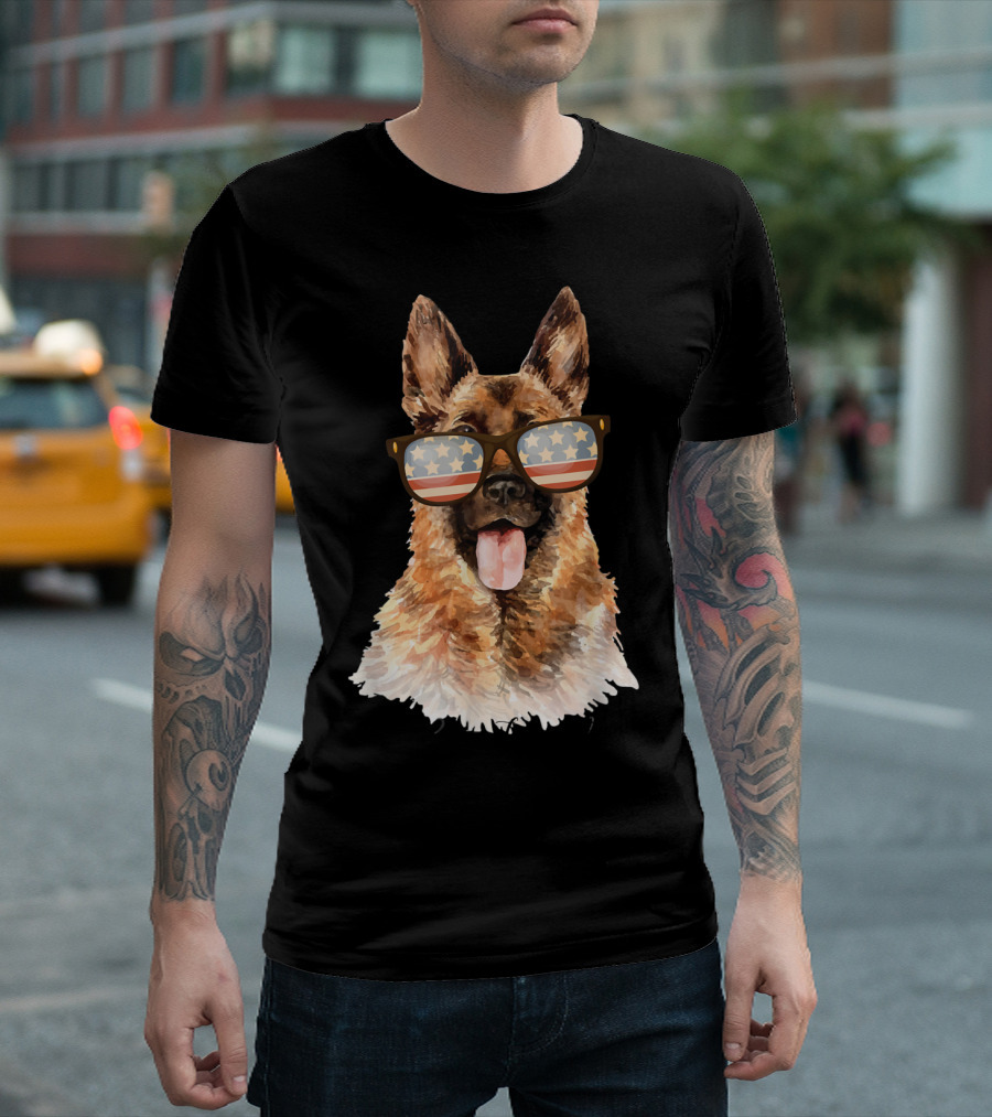 German Shepherd Patriotic 4th Of July Star-Spangled Glasses T-Shirt