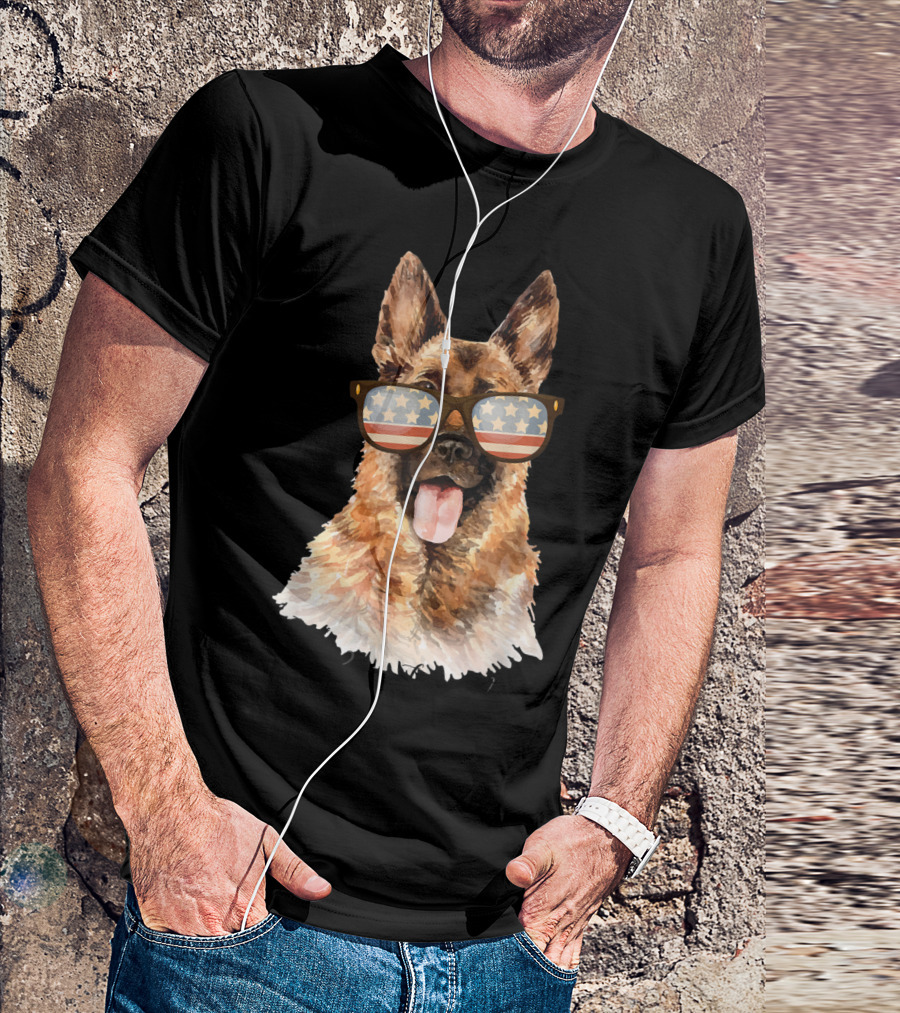 German Shepherd Patriotic 4th Of July Star-Spangled Glasses T-Shirt