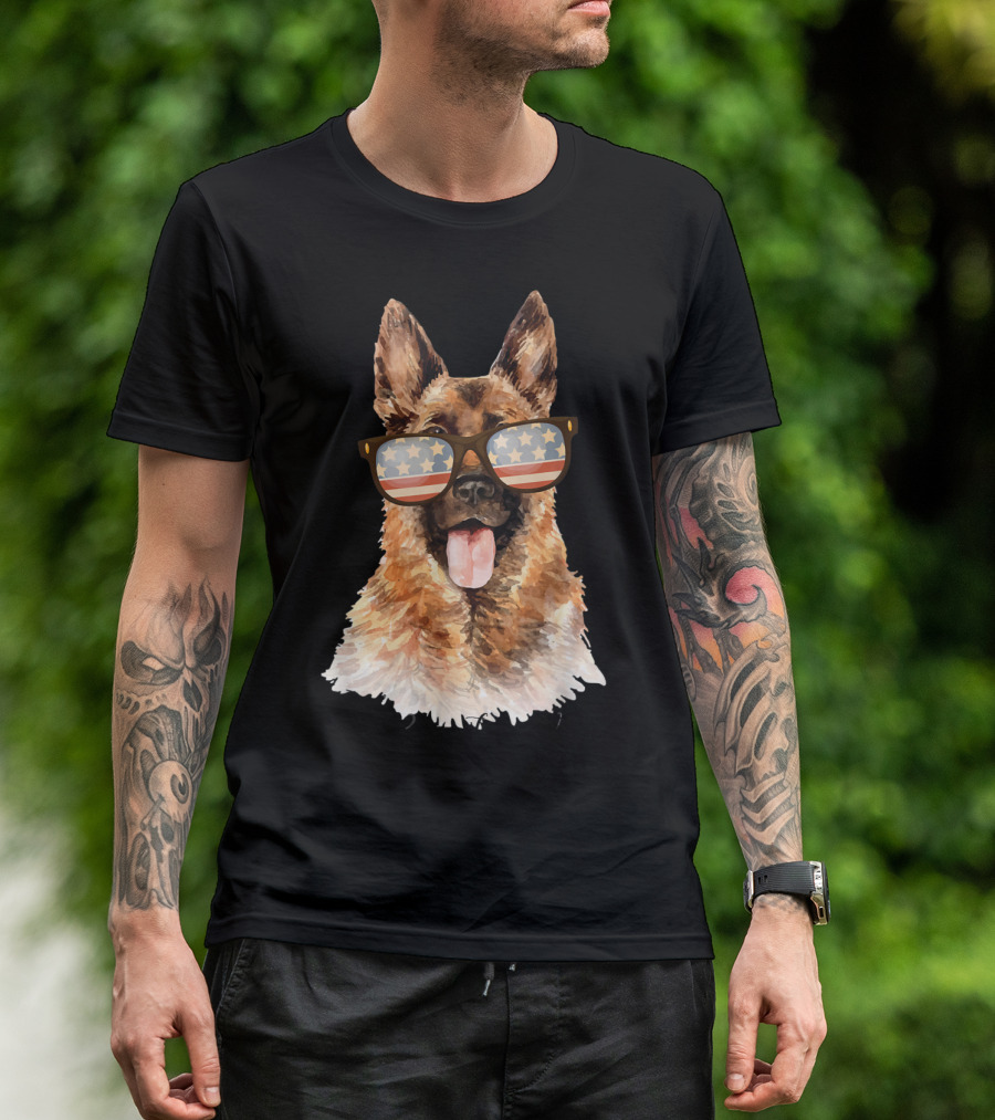 German Shepherd Patriotic 4th Of July Star-Spangled Glasses T-Shirt