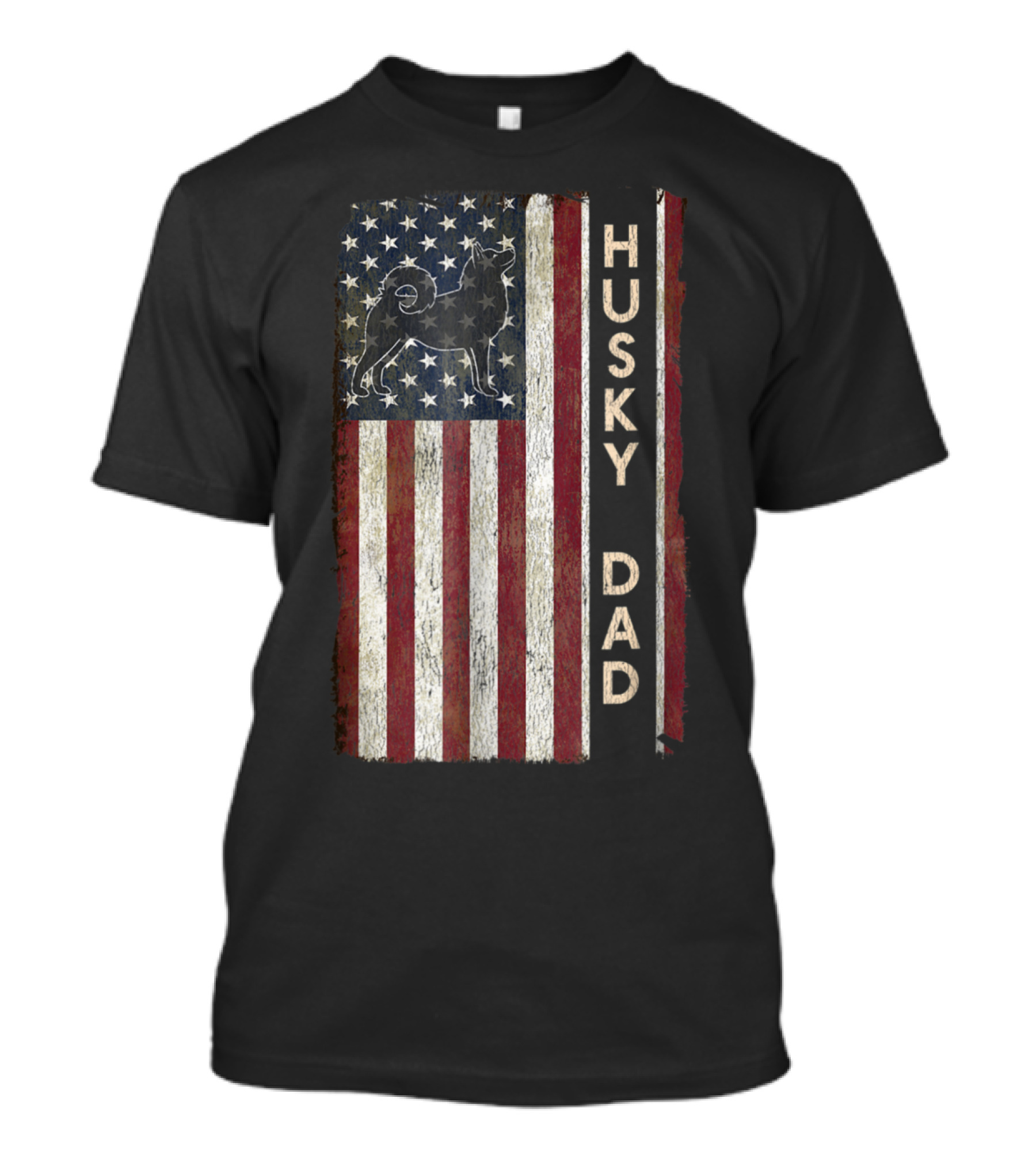 Husky Dad Patriotic American Flag Stripes With Dog T-Shirt