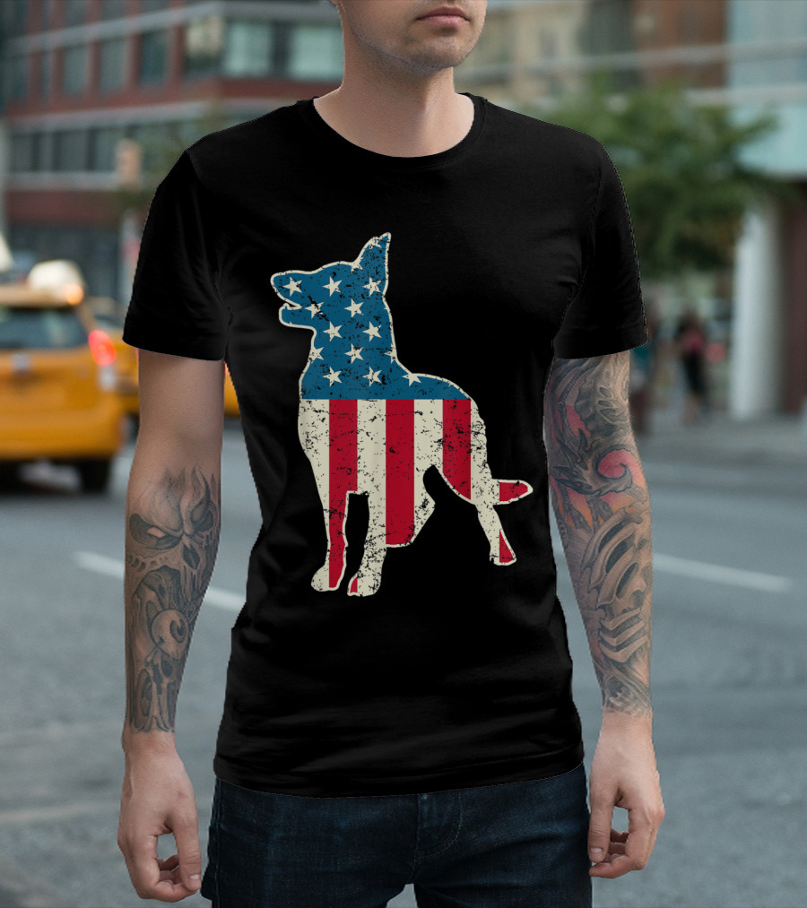 Patriotic German Shepherd With American Flag Stars And Stripes For 4th Of July T-Shirt