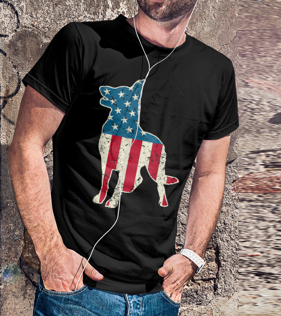 Patriotic German Shepherd With American Flag Stars And Stripes For 4th Of July T-Shirt