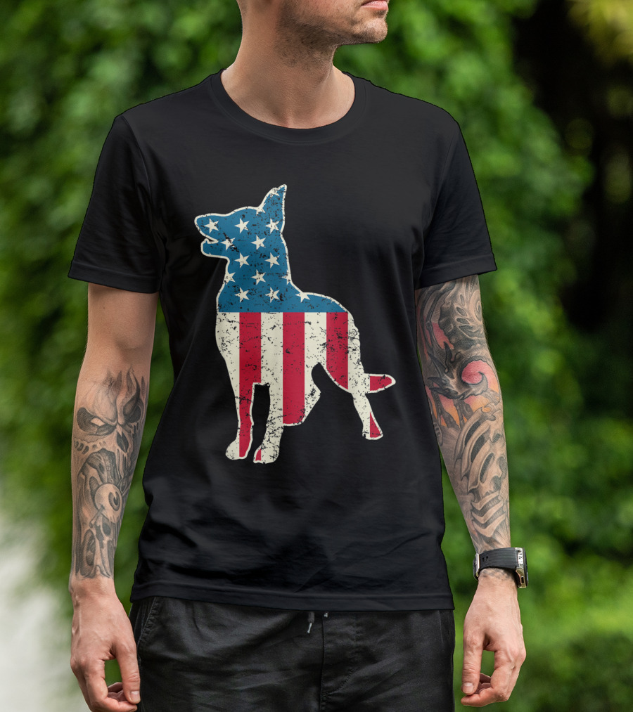 Patriotic German Shepherd With American Flag Stars And Stripes For 4th Of July T-Shirt