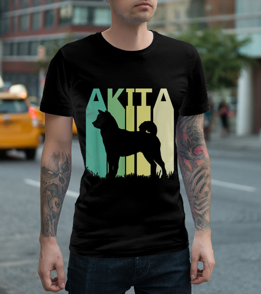 AKITA Silhouette with Retro Color Stripes T-Shirt