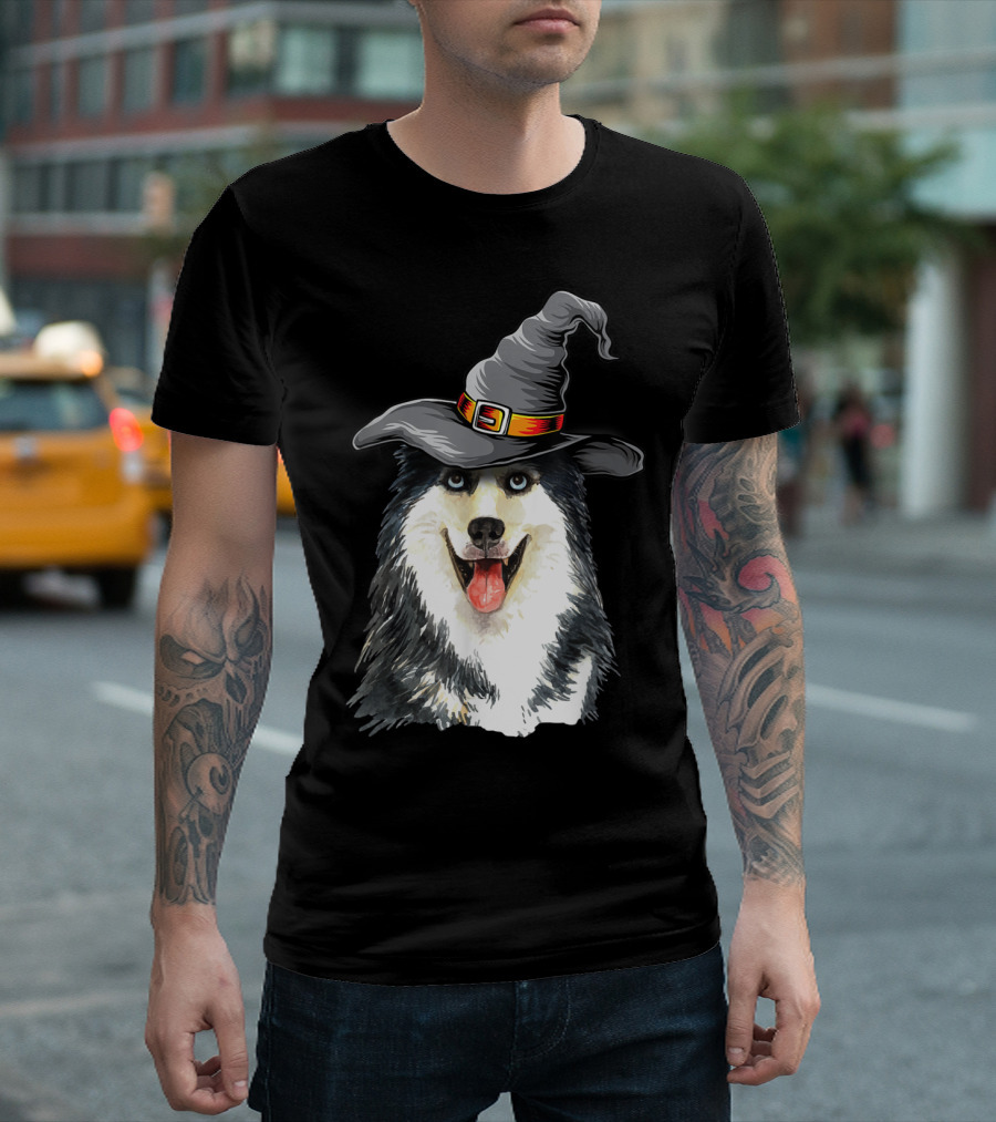 Husky Halloween Witch Hat Costume Ideas Happy Hall T-Shirt