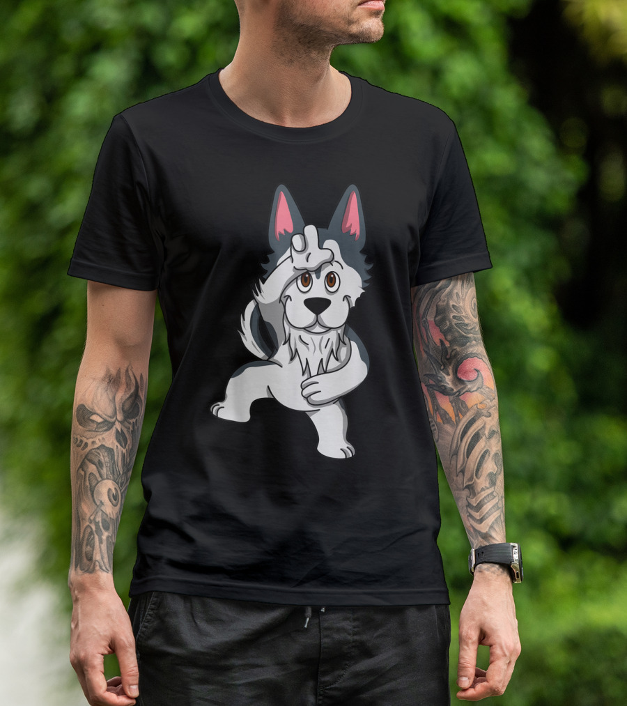 Husky Funny Dog Dance With Loser Gesture Playful Cartoon T-Shirt