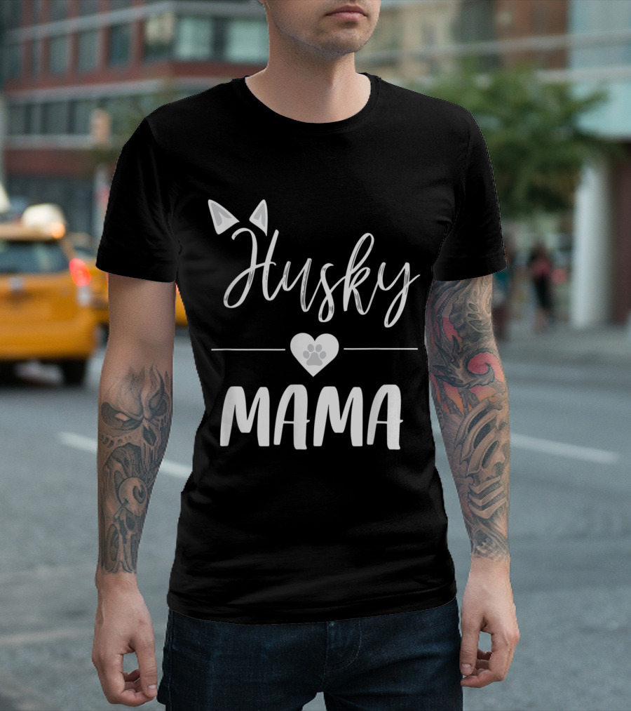 Husky Mama Paw Heart Design with Dog Ear Accents T-Shirt